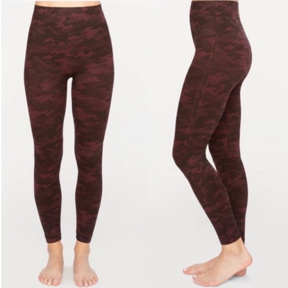 Spanx Look at Me Now Seamless Leggings Maroon Camo High Waist Womens Size Medium